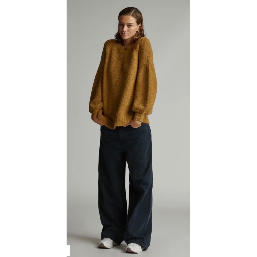 Everlane Superfuzz Alpaca Crewneck Sweater Mustard Gold Balloon Sleeve Womens S - Picture 3 of 13